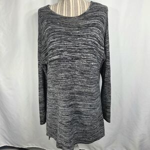 Ellen Tracy Black & Ivory Heathered Look Long Sleeve Side Slit Dress Size Large